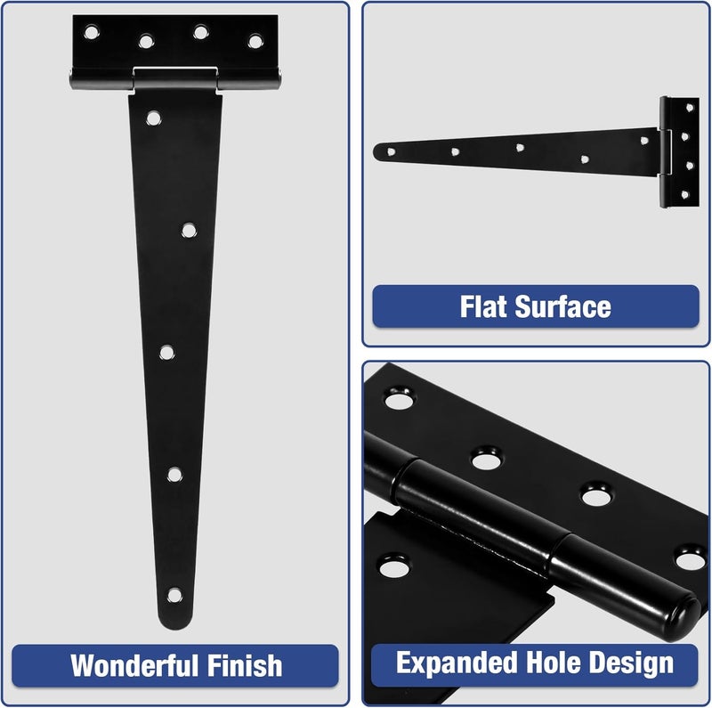 TDCHINGES 12 Inch Heavy Duty T Strap Tee Hinge 6 Pack Barn Farm Fence Gate Door Hinges for Shed Doors Outdoor Kitchen Wood Cabinet Interior Exterior Window Bar Shop Matte Blake Door Hinge Hardware - Image 3